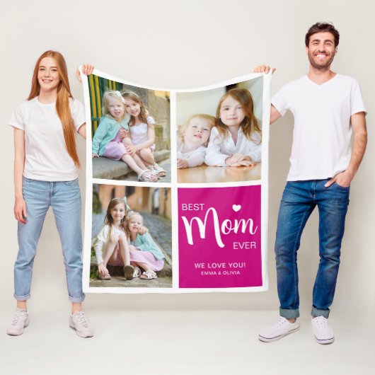 Beste moeder ooit foto collage roze fleece deken (In situ)