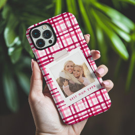 Beste moeder ooit foto cute moderne rode roze patr iPhone 16 pro max hoesje