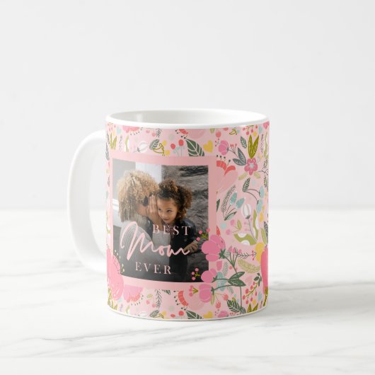 Beste moeder ooit foto Moederdag roze wilde bloeme Koffiemok (Voorkant links)