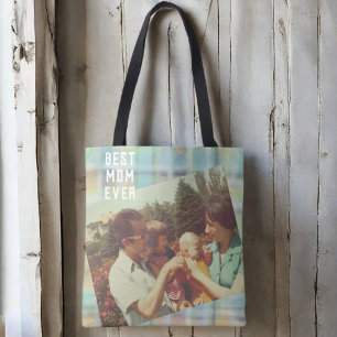 Beste moeder ooit foto op maat plaid pastel blauwg tote bag