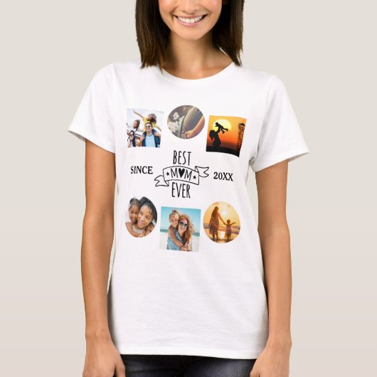 Beste moeder ooit Fotocollage Elegant Script Hart T-shirt (Voorkant)