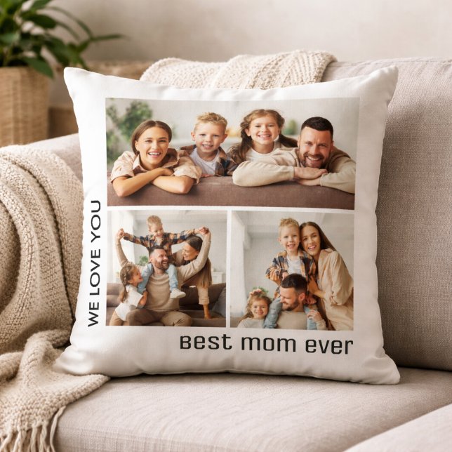 Beste Moeder Ooit Fotocollage Moederdag Wit Kussen (Best Mom Ever Photo Collage Mother's Day White Throw Pillow)