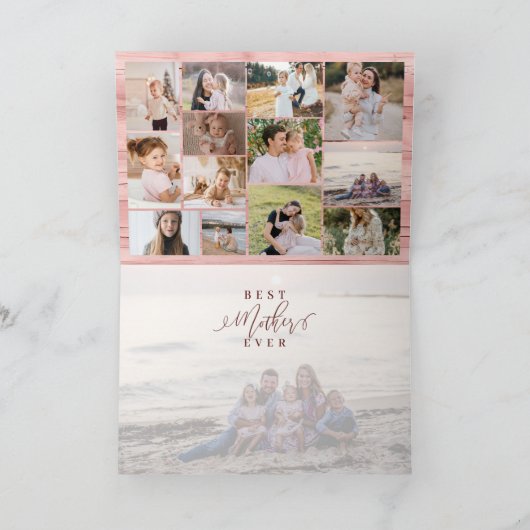Beste Moeder Ooit Fotocollage Roze Houtkorrel Kaart (Binnen)