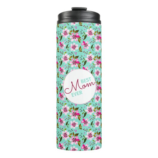 Beste moeder ooit gepersonaliseerd aqua en roze bl thermosbeker (Voorkant)