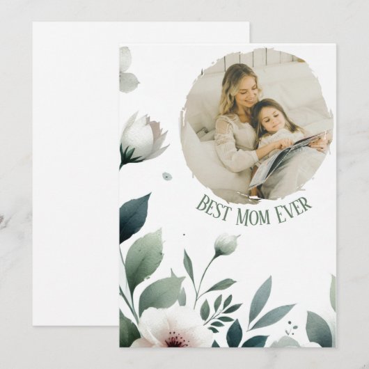 Beste moeder ooit – gepersonaliseerde bloemen foto feestdagenkaart (Voorkant / Achterkant)