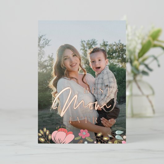 Beste moeder ooit gepersonaliseerde foto-Moederdag Folie Feestdagenkaart (Staand Voorkant)