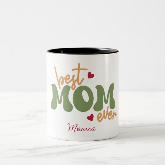 Beste Moeder Ooit Gepersonaliseerde Script Naam Mo Tweekleurige Koffiemok (Center)