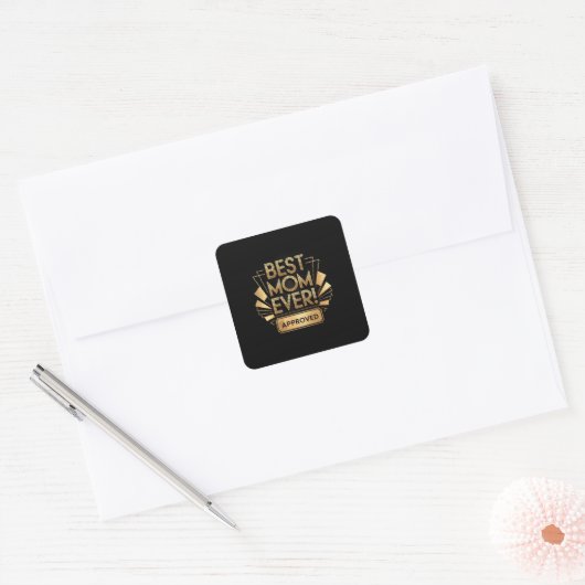 Beste moeder ooit, goedgekeurd - Golden Text Desig Vierkante Sticker (Envelop)