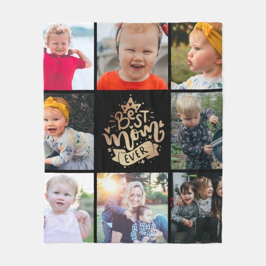 Beste Moeder Ooit Gouden Fotocollage Geschenk Flee Fleece Deken (Voorkant)