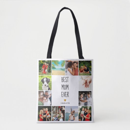 Beste Moeder Ooit Gouden Hart Fotocollage Tote Bag (Voorkant)