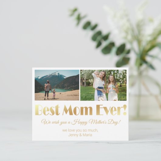 " beste moeder ooit " gouden luxe 2 foto ' s colla briefkaart (Staand voorkant)