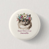 Beste Moeder ooit grillige Waterverf Bloemenkat Ronde Button 3,2 Cm (Voorkant)