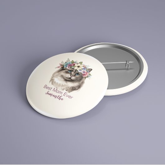 Beste Moeder ooit grillige Waterverf Bloemenkat Ronde Button 3,2 Cm