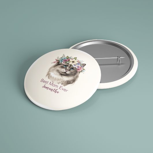 Beste Moeder ooit grillige Waterverf Bloemenkat Ronde Button 3,2 Cm