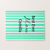 Beste moeder ooit groen gestreept patroon pastel n legpuzzel (Horizontaal)