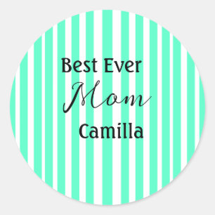 Beste moeder ooit groen gestreept patroon pastel n ronde sticker
