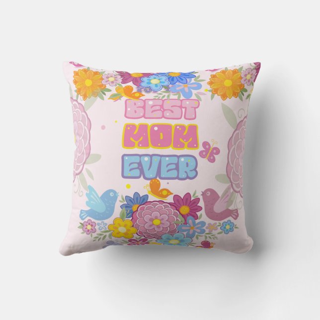 Beste Moeder Ooit Groovy Pastel Bloemachtig Moeder Kussen (Achterkant)