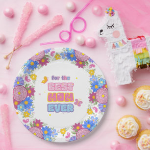 Beste Moeder Ooit Groovy Pastel Bloemen Moederdag Papieren Bordje