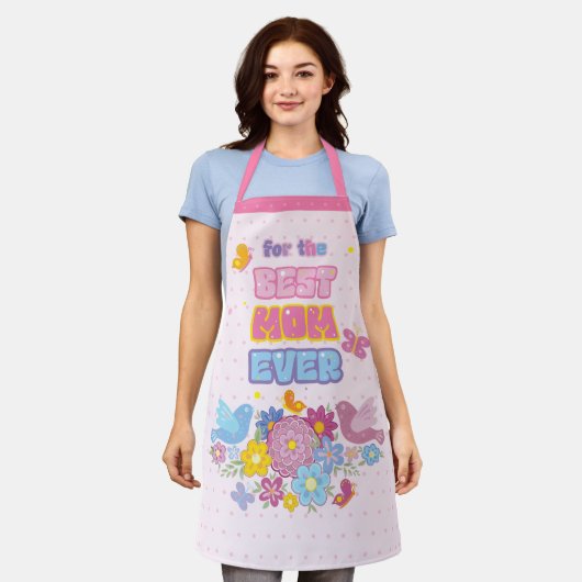 Beste Moeder Ooit Groovy Pastel Bloemen Moederdag Schort (Gedragen)