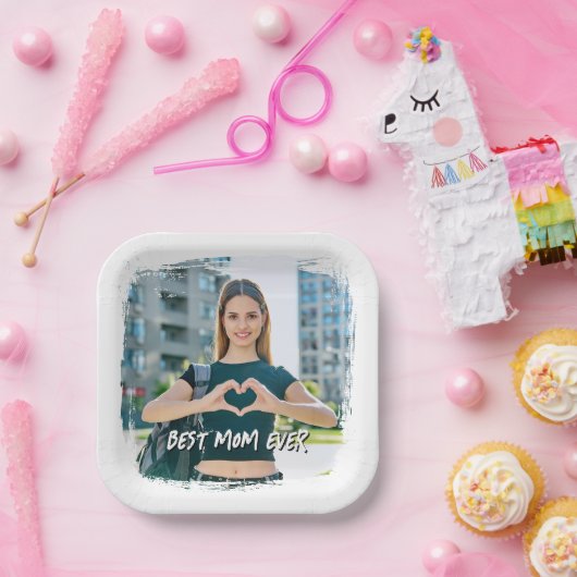 Beste moeder ooit grunge border foto papieren bordje (Feest)