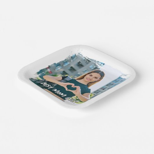 Beste moeder ooit grunge border foto papieren bordje (Gebogen)