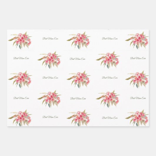 Beste moeder ooit Happy Moederdag Pink Floral Inpakpapier Vel (Voorkant)