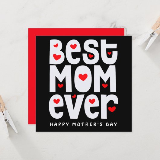 Beste moeder ooit hart Moederdag zwart rood wit Kaart (Voorkant / Achterkant in situ)