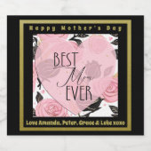 Beste Moeder ooit Harten en Rozen Sparkling Wijnetiket (Enkel label)