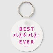 Beste moeder ooit Hot Pink Script Foto Moederdag Sleutelhanger (Voorkant)