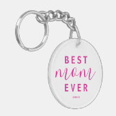 Beste moeder ooit Hot Pink Script Foto Moederdag Sleutelhanger (Voorkant Links)