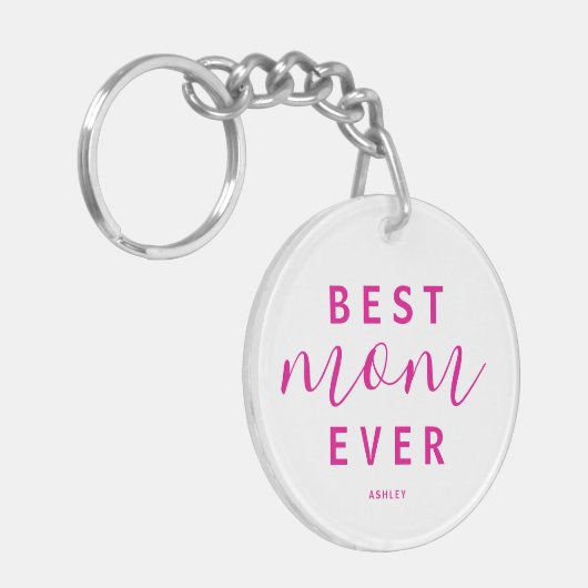 Beste moeder ooit Hot Pink Script Foto Moederdag Sleutelhanger (Voorkant Links)