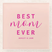 Beste moeder ooit Hot Pink Script Moederdag Glazen Onderzetter (Voorkant)