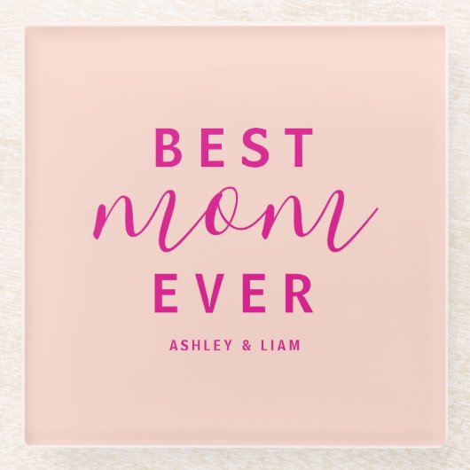 Beste moeder ooit Hot Pink Script Moederdag Glazen Onderzetter (Voorkant)
