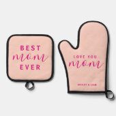 Beste moeder ooit Hot Pink Script Moederdag Ovenwant & Pannenlap Set (Voorkant)