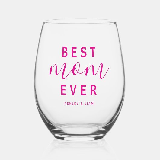 Beste moeder ooit Hot Pink Script Moederdag Wijnglas Zonder Voet (Voorkant)