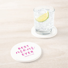 Beste moeder ooit Hot Pink Script Moederdag Zandsteen Onderzetter