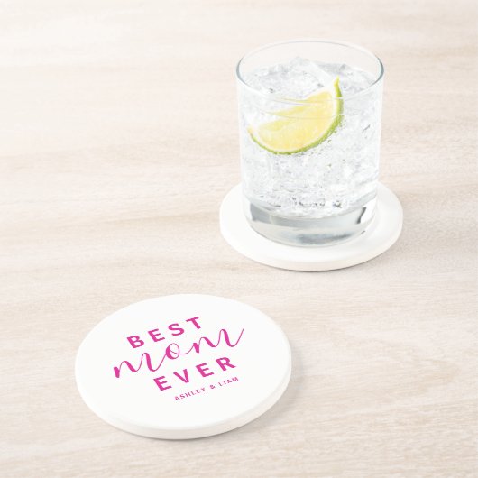Beste moeder ooit Hot Pink Script Moederdag Zandsteen Onderzetter (Zijkant)