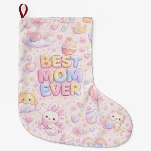 Beste Moeder Ooit Kawaii Pastel Patroon Cute Bun Grote Kerstsok