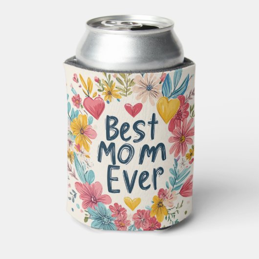 Beste moeder ooit Kleurrijke bloemen moederdag Blikjeskoeler (Blikje Achterkant)