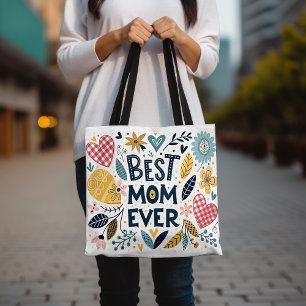 Beste moeder ooit kleurrijke harten en bloemen moe tote bag