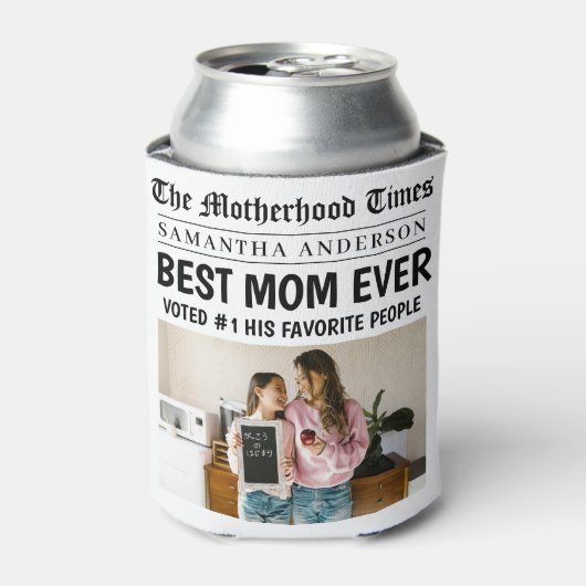 Beste moeder ooit krant aangepaste naam en foto blikjeskoeler (Blikje Voorkant)