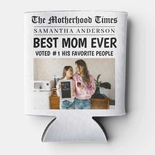 Beste moeder ooit krant aangepaste naam en foto blikjeskoeler (Voorkant)