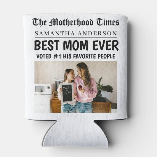 Beste moeder ooit krant aangepaste naam en foto blikjeskoeler (Achterkant)