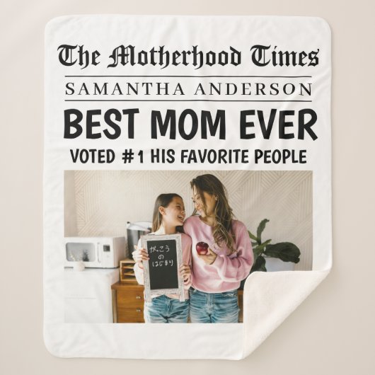 Beste moeder ooit krant aangepaste naam en foto sherpa deken (Voorkant)