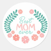 Beste moeder ooit, leuk bloemendesign ronde sticker (Voorkant)
