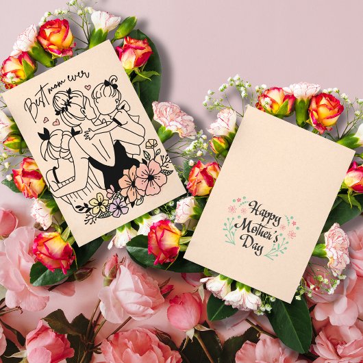 Beste moeder ooit mama, aangepaste kinderen / bloe notitiekaartje