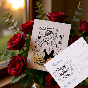 Beste moeder ooit mama, kinderen/ bloemen ansichtk briefkaart