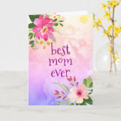 Beste Moeder Ooit Modern Roze Paarse Waterverf Blo Kaart (Gele Bloem)