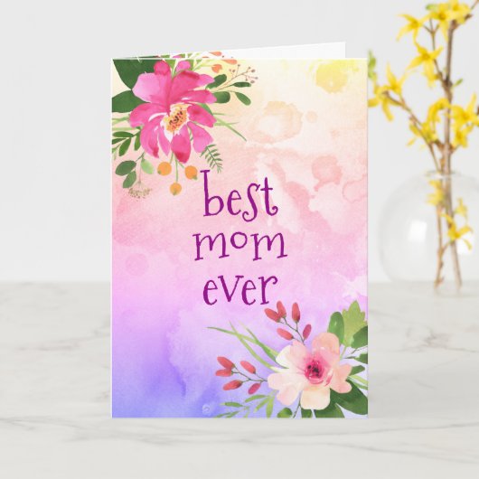 Beste Moeder Ooit Modern Roze Paarse Waterverf Blo Kaart (Gele Bloem)