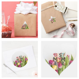 Beste Moeder Ooit Moderne Cute Bloemen En Harten Vierkante Sticker